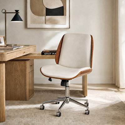 Oswina Ember Mid-century Modern Faux Leather Tilting Task Chair with Bentwood Back