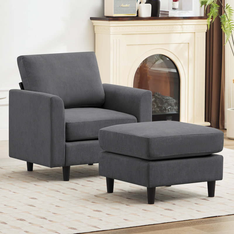Chaise d'appoint rembourrée simple 35 po avec accoudoirs et pieds de repose-pieds mobiles Brannen, Tissu bleu sarcelle