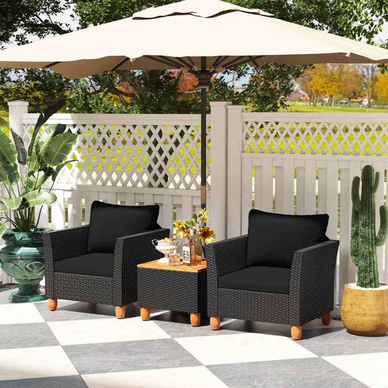Alizandra Acacia 2 - Person Patio Conversation Set with Cushions, Black