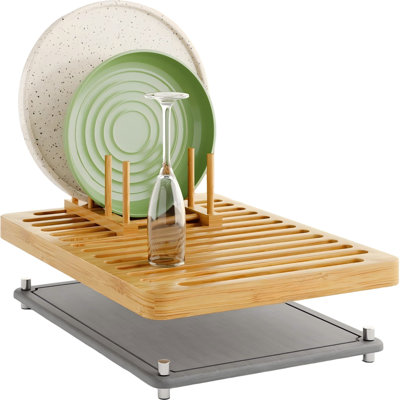 Tapis de séchage en pierre pour comptoir de cuisine et support en bambou