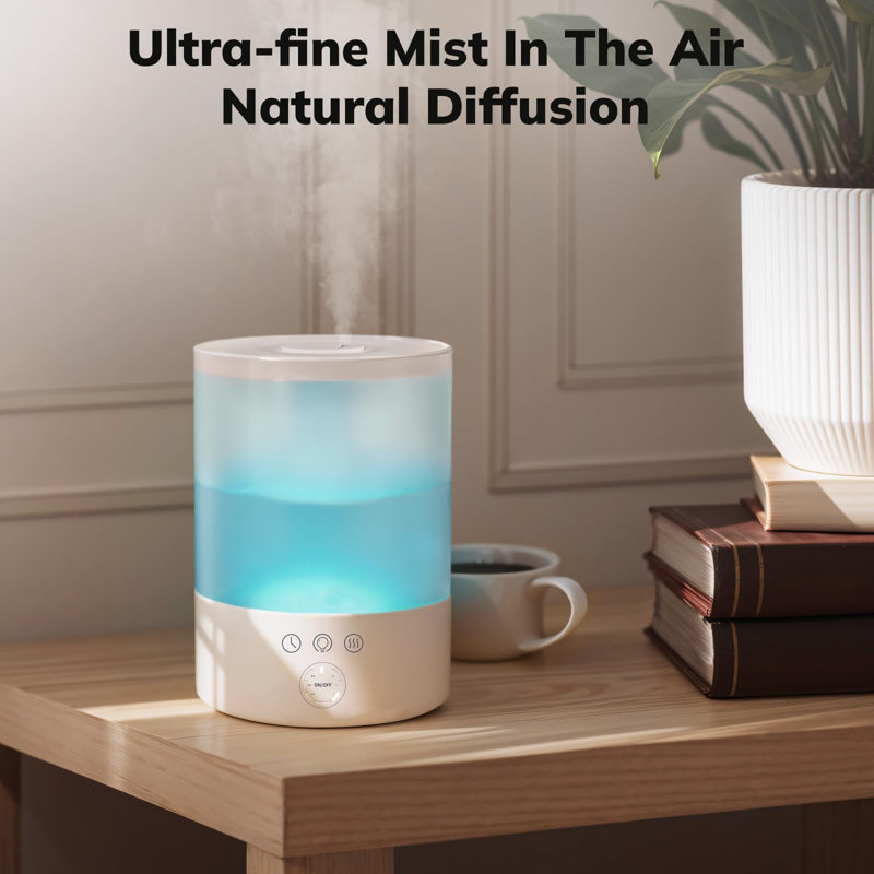 White Ultrasonic Cool Mist Humidifier with Night Light, 2.5L