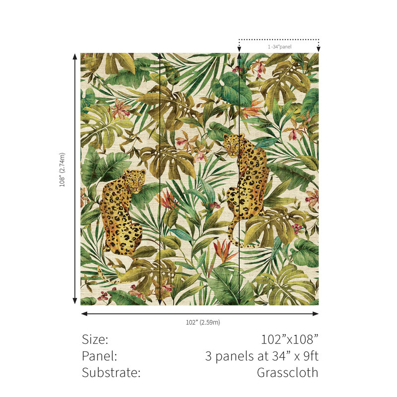 Grass Cloth Floral Wall Mural, Linen