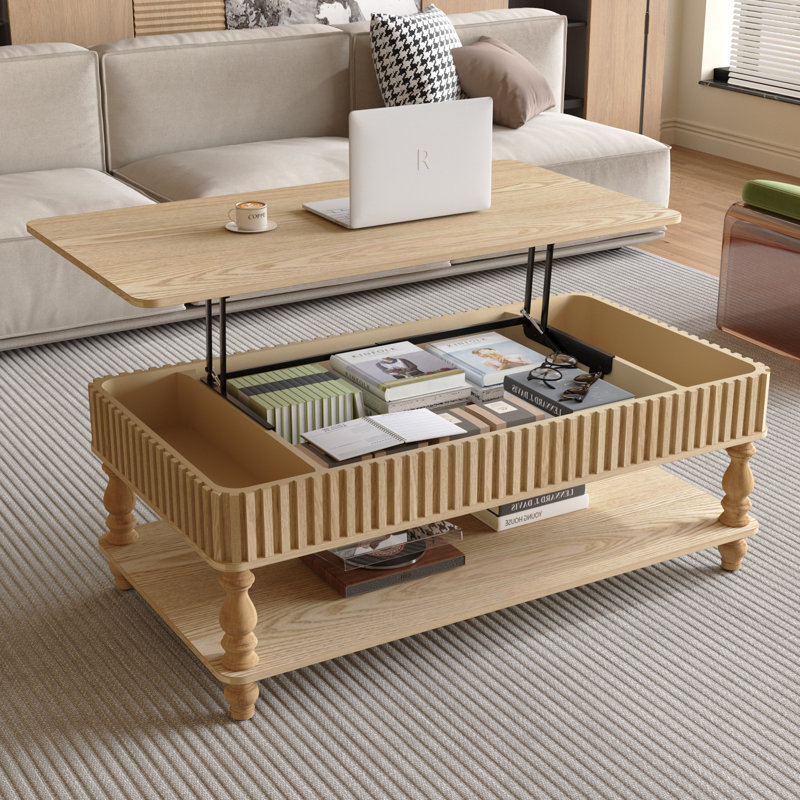 Table basse 47,24 "à plateau relevable cannelé avec rangement caché avec pieds à colonnes romaines, Noir