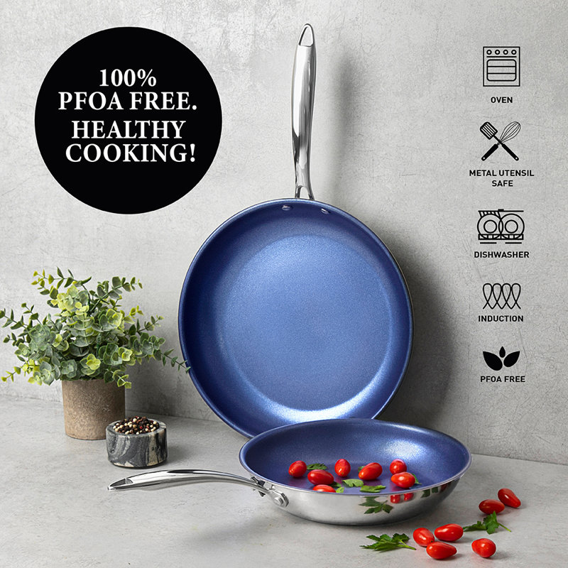 Batterie de cuisine antiadhésive en acier inoxydable 5 pièces Granitestone Blue