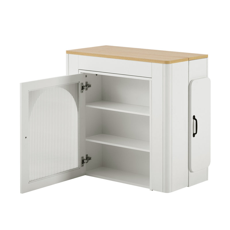 Table de salle à manger extensible avec 3 rallonges amovibles, table d'îlot mobile avec prise de courant, armoire avec rangement pour la salle à manger et le salon