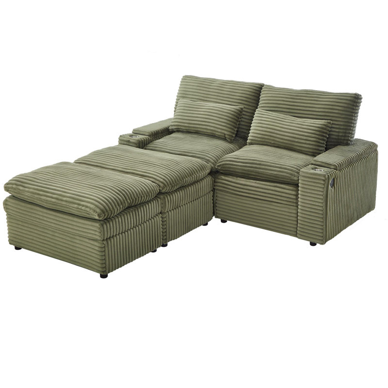 Free-combined Sectional Convertible Sofa Bed Loveseat Sofa, Green