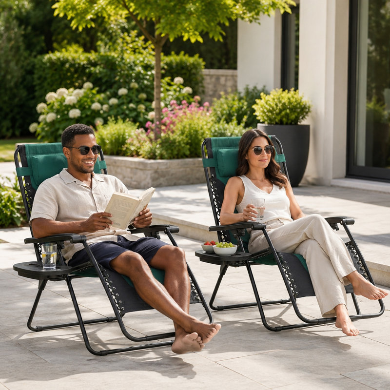 Fauteuils de patio inclinables relaxants en maille d'acier avec chaises et coussins ajustables, Black/Green