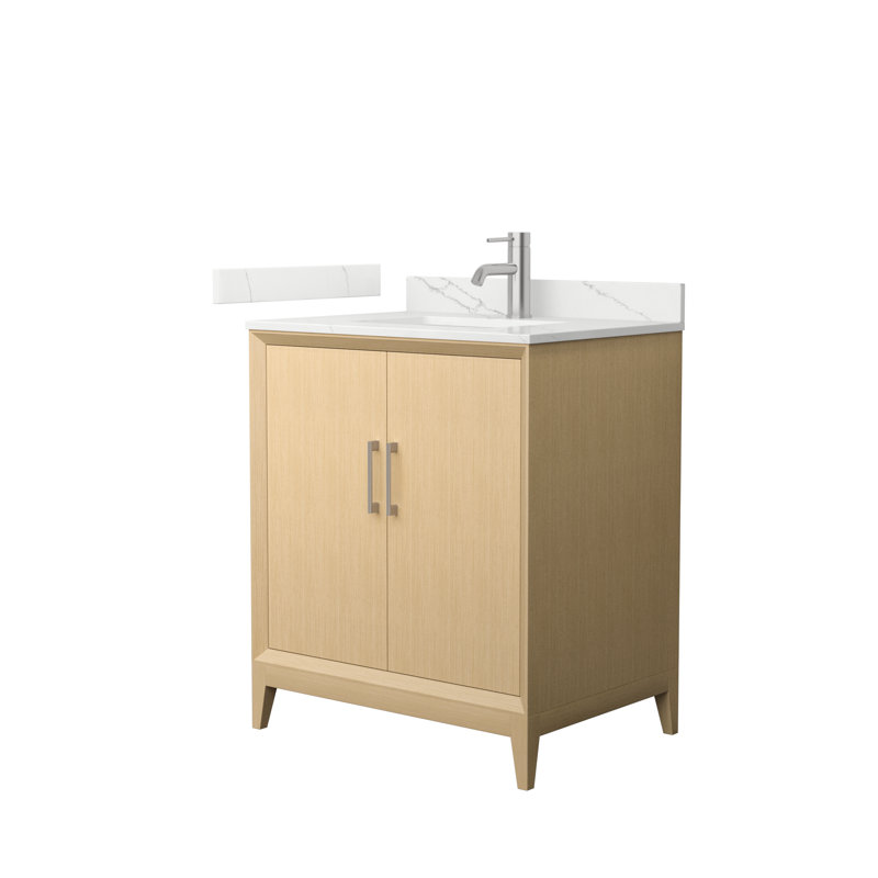 Janna 30" Freestanding Single Bathroom Vanity with Quartz Top, Brushed Nickel, Giotto Quartz, Single