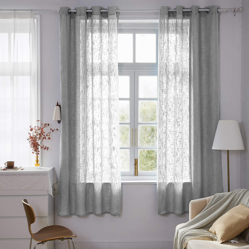 Paire de rideaux semi-transparents avec œillets Kendraya, Blanc cassé, L 54 po x L 84 po
