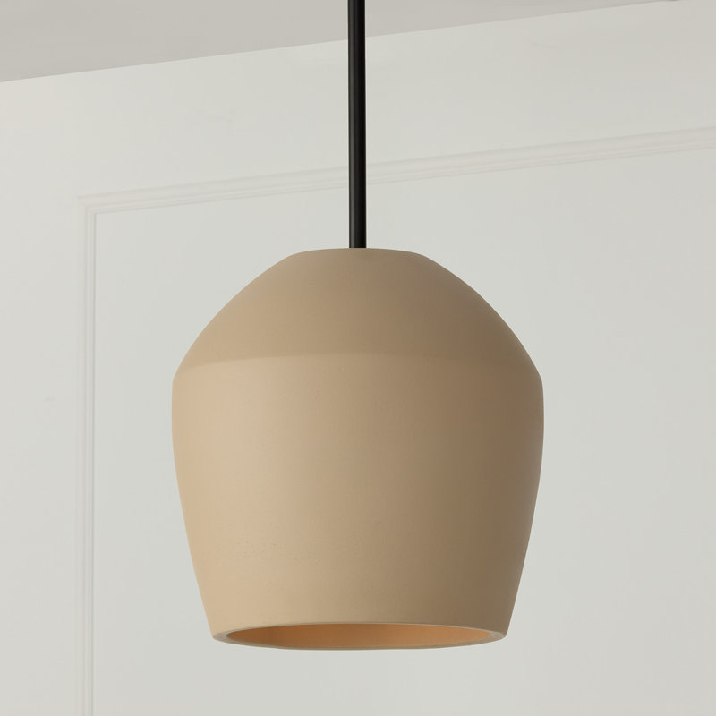 12.5" W x 14" H 1-Light Handcrafted Terracotta Pendant in Matte Black, Terracotta Sand