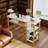 Bar Table Set For 2 With 4 Storage Shelves, 47" Modern Faux Marble Breakfast Table And 2 Upholstered  Counter Stools W/ Backrest And Footrest, 3-Piece Dining Set For 2, Space Saving Bar Height Table And Chairs For Kitchen,Dining Room, Living Room, Stud-1015085476-1015085498
