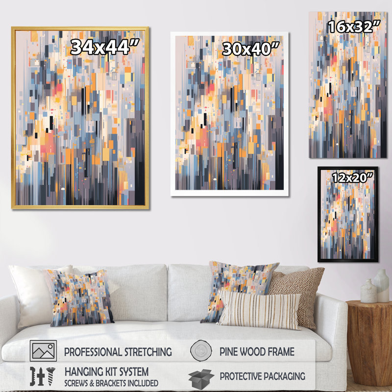 «Orange Grey Interlocking Perspectives», reproduction sur toile encadrée, Cadre simple noir, H 32 po x l 24 po x P 1 po