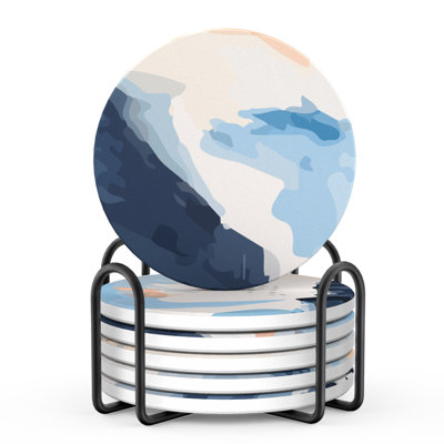 Round 6 Piece Coaster Set With Holder