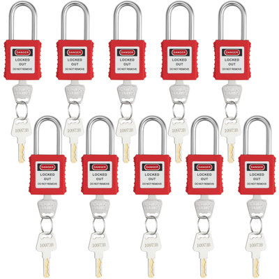 Lockout Tagout Locks Set, 10 PCS Red Safety Lockout Padlocks, Featuring 2 Keys Per Lock, OSHA Compliant Lockout Locks, Lock Out Tag Out Safety Padlocks for Electrical Lockout Tag Out Kits
