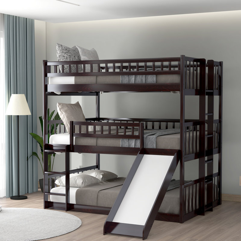 Lit superposé triple en bois massif, maximise l'espace de rangement de la chambre à coucher - lit superposé, construction solide et élégante