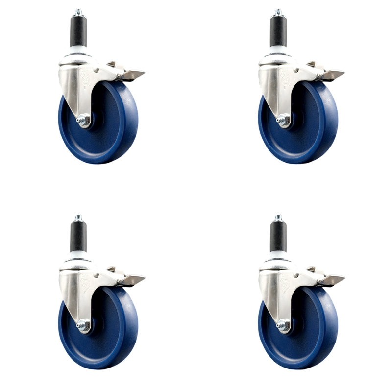 Solid Poly Swivel Expanding Stem Caster Set Lock Brake, 5" H x 5" W