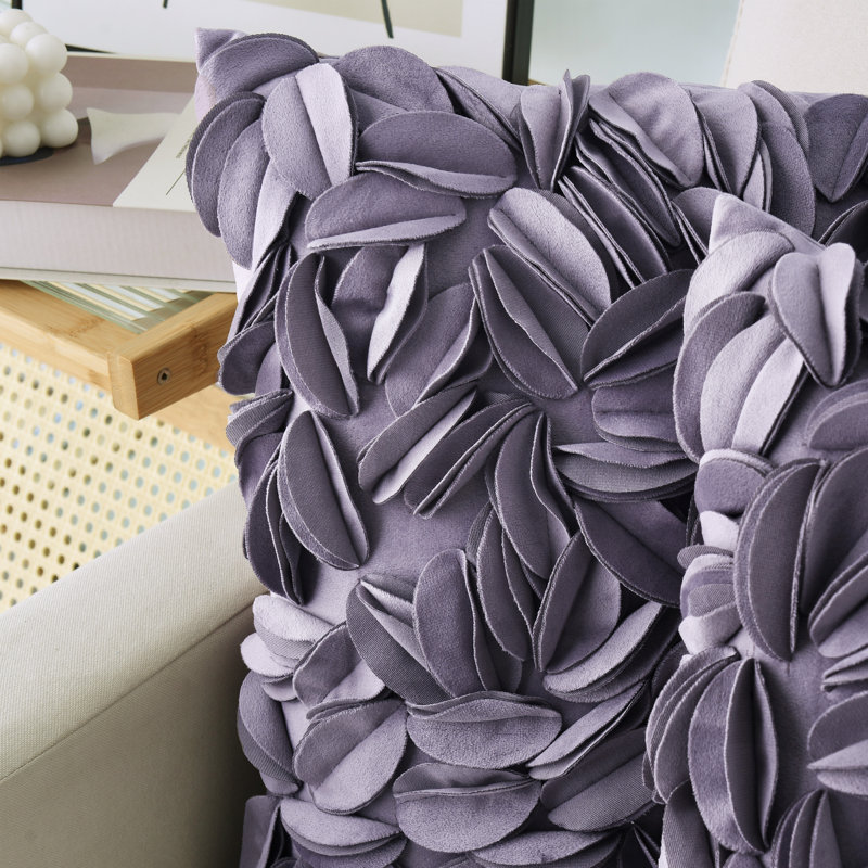 3D Floral Decorative Velvet Polyester Fiber Fill Indoor Throw Pillow Cover Set (Set Of 2), Square 18", Dark Purple