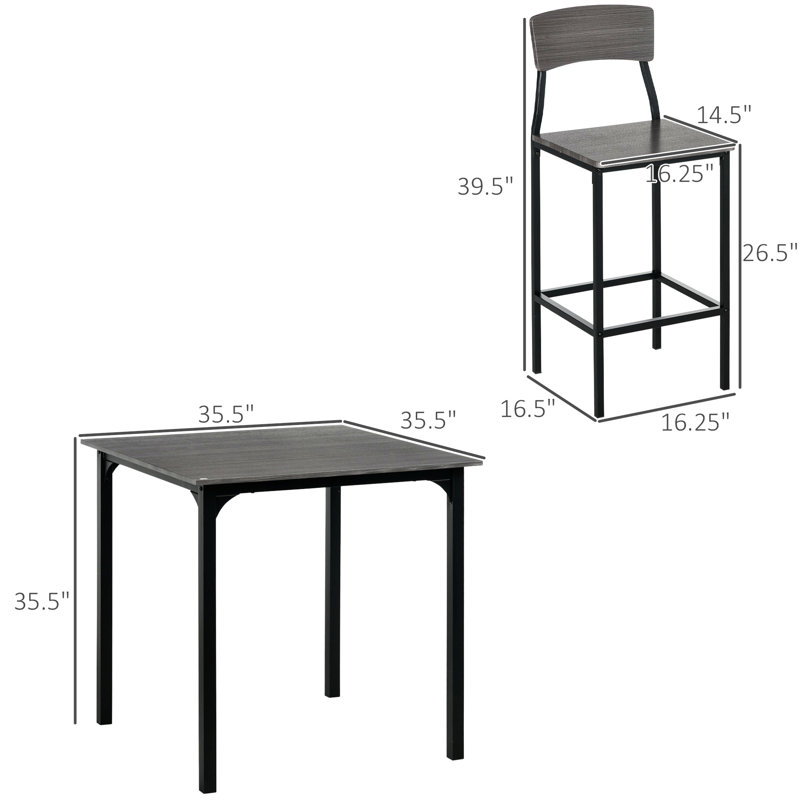 Ensemble 5 pièces de table de bar à hauteur de comptoir, table de cuisine carrée et chaises pour patio