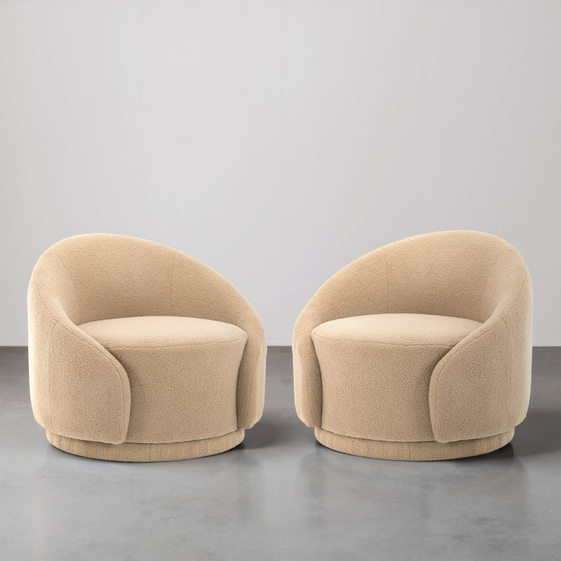 Fauteuil demi-tonneau pivotant rembourré Aunna, Ourson gris clair