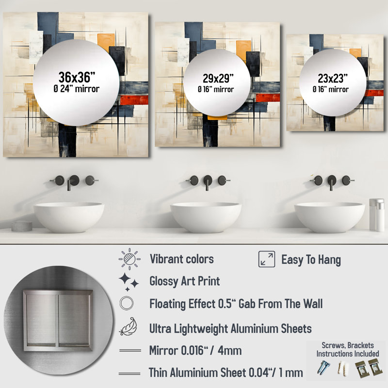Illusions Abstract Shapes - Abstract Shapes Large Square Mirror Wall Decor For Bedroom, 29" x 29"