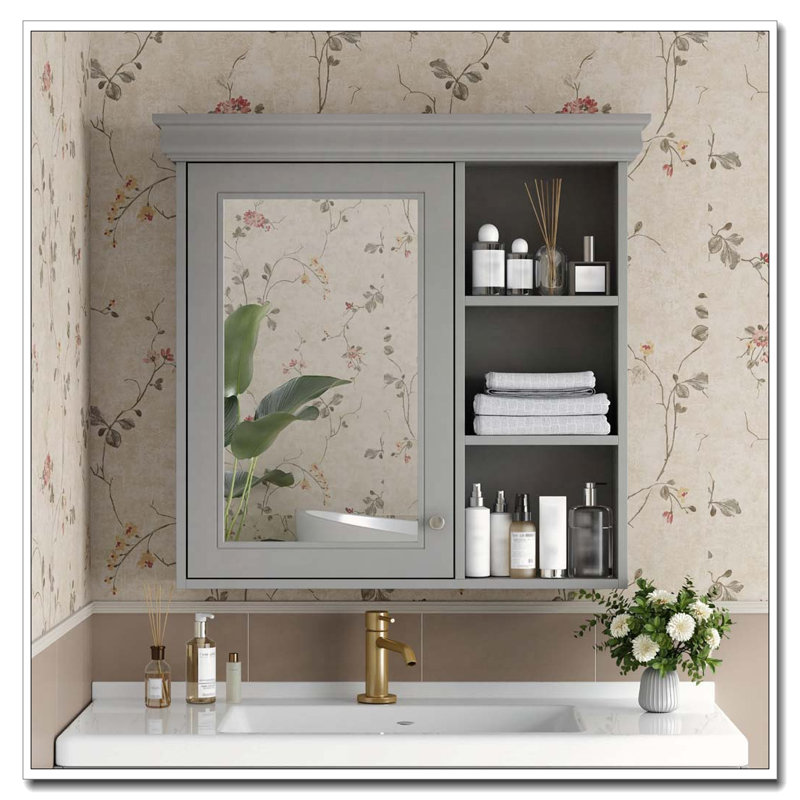 Bathroom Medicine Cabinet with Mirror, Gray