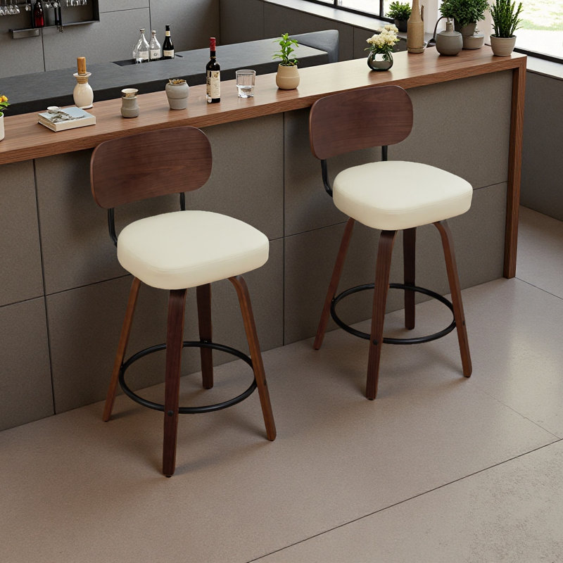 Ensemble de 2 tabourets de bar pivotants de 26 po de hauteur de comptoir, tabourets de style Mid-Century pour îlot de cuisine