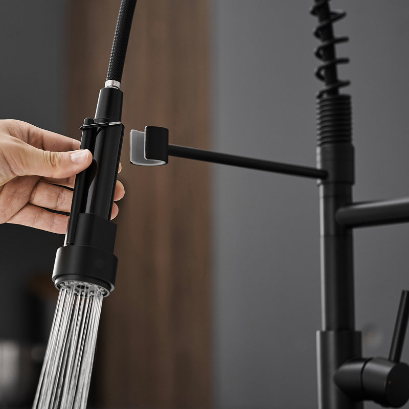 Robinet de cuisine commercial avec bec rétractable, acier inoxydable, noir, bec pivotant à 360 degrés, évier de construction à fonctionnement silencieux et silencieux