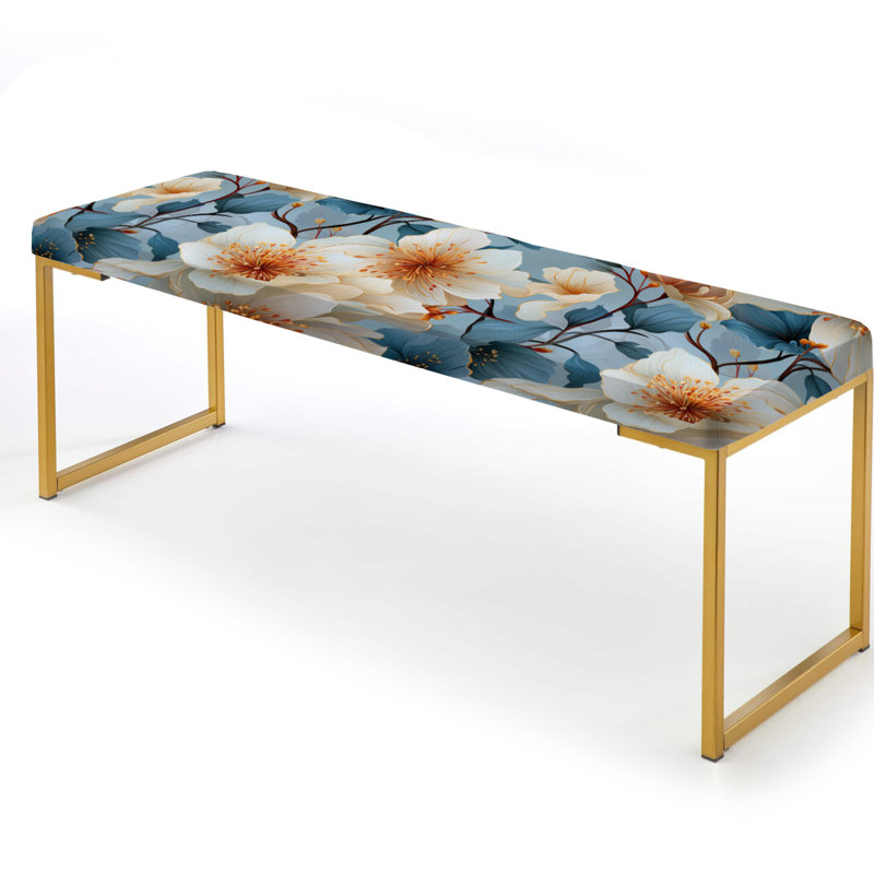 Banc floral rembourré or, Mélodie florale exquise et bleue