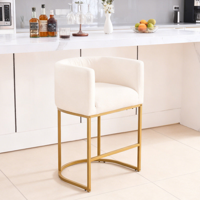 Tabouret de baril de comptoir 26 po, Blanc, Doré, 1