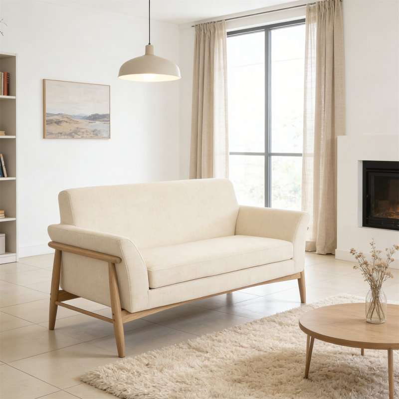 Causeuse en lin à accoudoirs évasés (beige et naturel - 73620), Beige