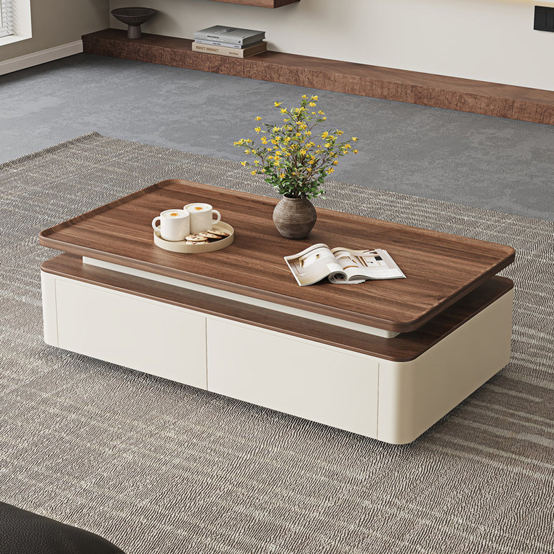 Table basse moderne avec rangement rectangulaire, H 17,7 po x L 39,4 po x l 19,7 po, Bois brun / blanc