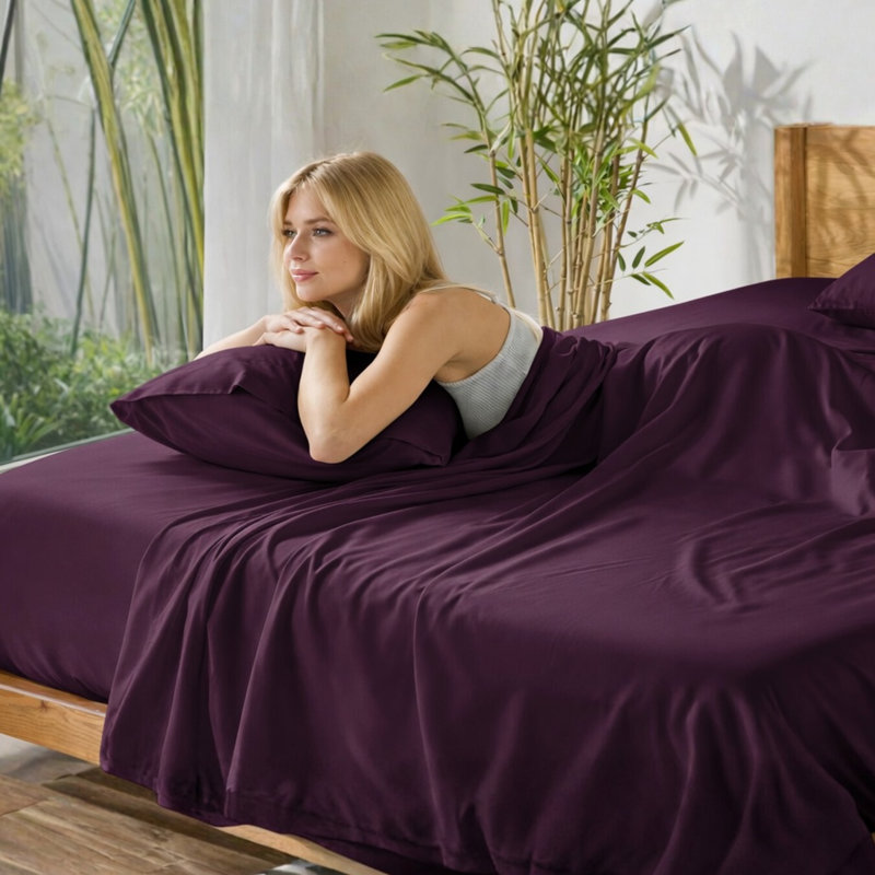 Ensemble de draps en bambou ultra doux - ensemble de 4 pièces - infroissable - feuilles de refroidissement avec poches profondes
