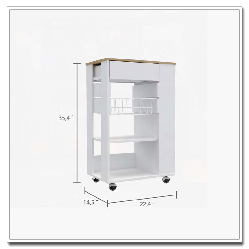Chariot de cuisine blanc et chêne clair à 5 tablettes et 1 tiroir, White/Light Oak
