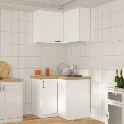 40" Corner Kitchen Pantry Cabinet Set With Upper And Lower Cabinets