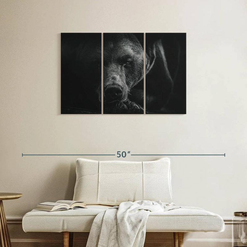 Ours brun monochrome sur toile 3 pièces, H 24 po x l 38 po x P 1,25 po