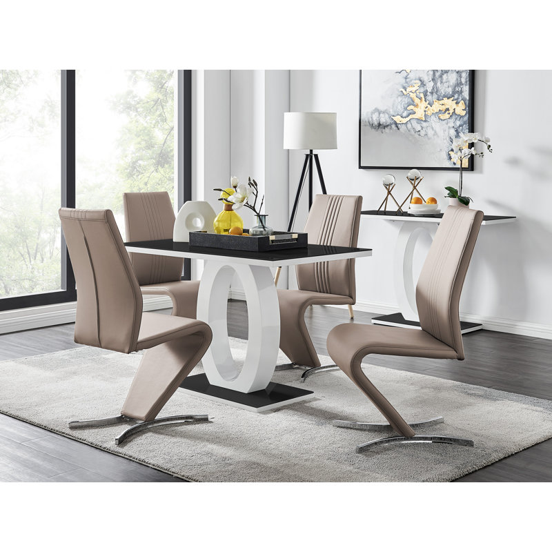 4 - Person Dining Set, Cappuccino, Black/White