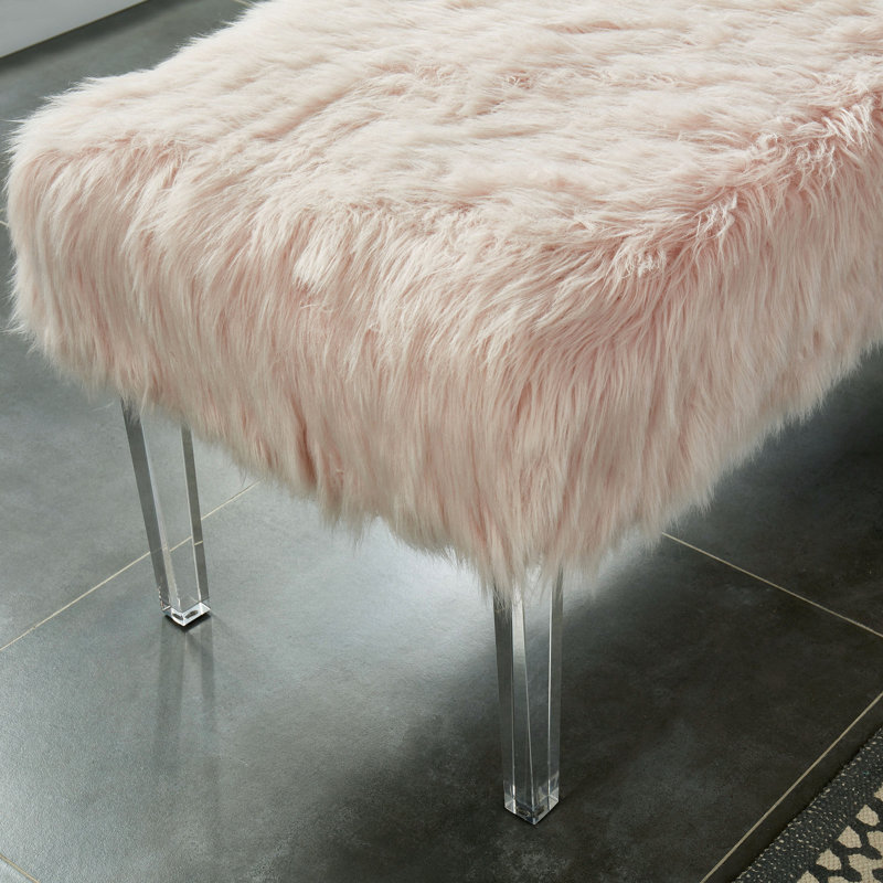 Faux Fur Upholstered Bench, Pink