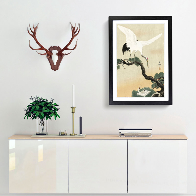 Japanese Crane Birds by Ohara Koson - Picture Frame Art Print, 48cm H x 36cm W x 2cm D, Black Framed