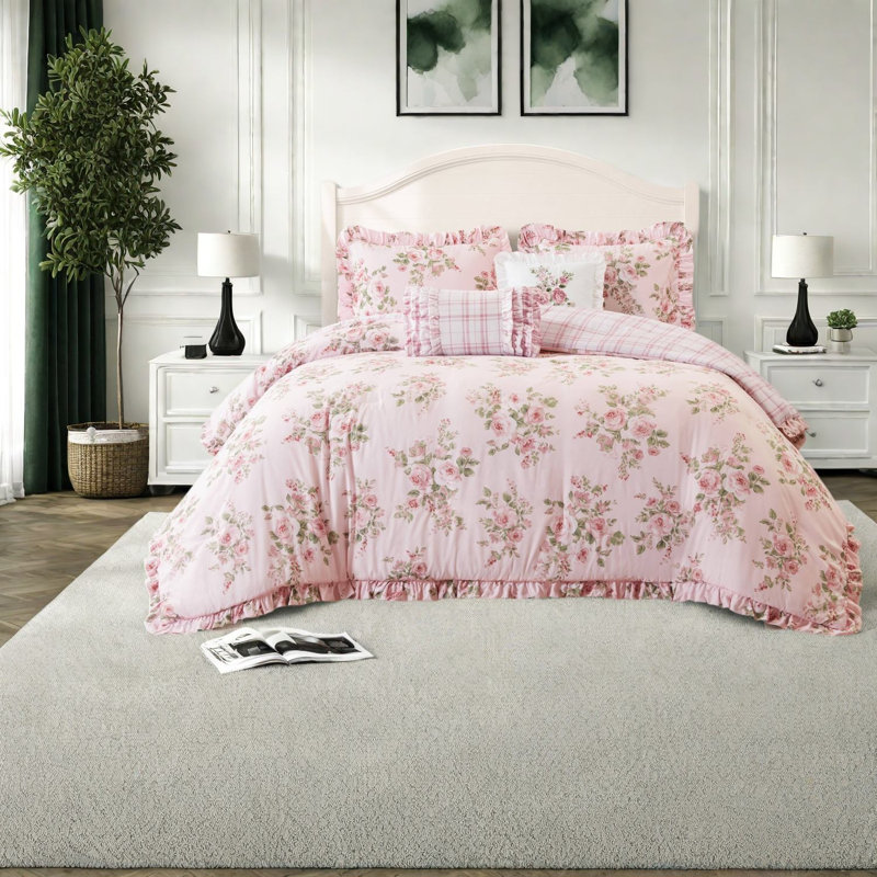 Plaid and Floral Comforter Set