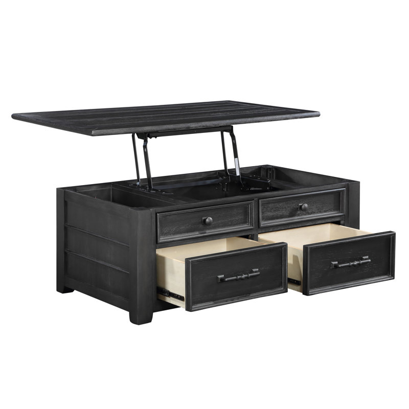 Lift Top Coffee Table With 2-Drawers, Black/Black