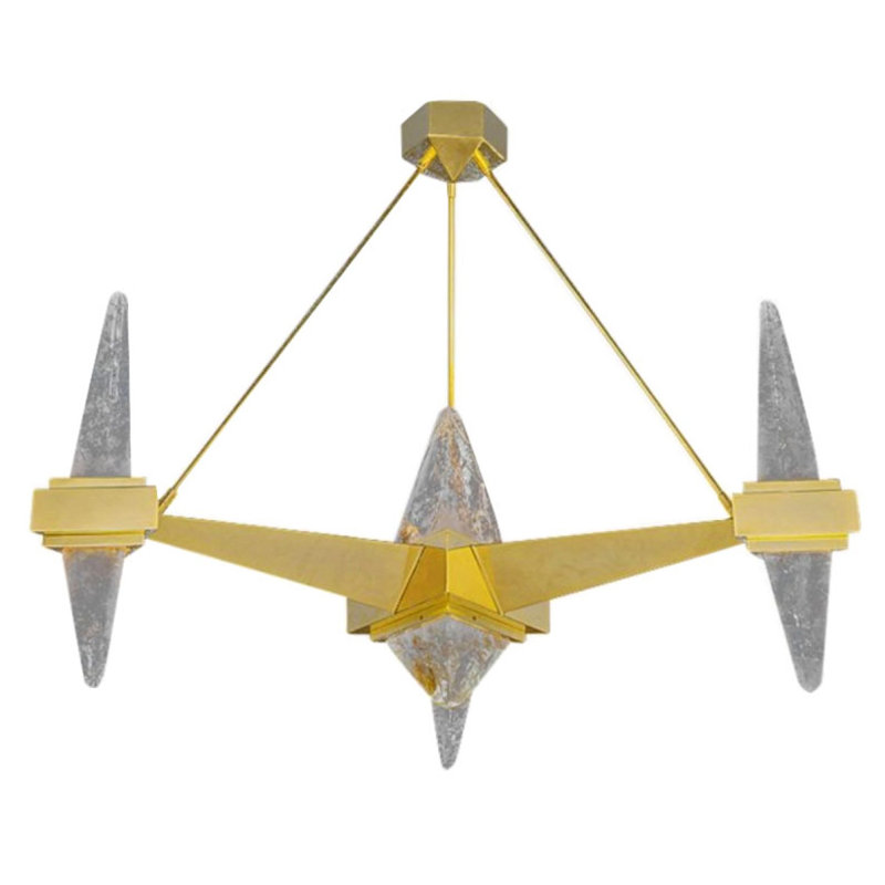 Lustre Fuji, 60 po de diamètre x 30 po de hauteur, Cristal de fonte coulé, Bronze doré