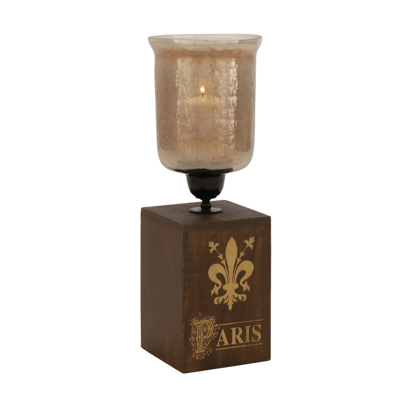 Antique And Elegant Wood Glass Metal Hurricane