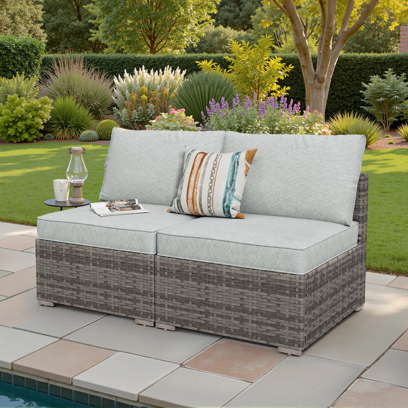 Chappotin Outdoor Patio Sofa Wicker Modular Sectional Set With Cushions, Light Gray