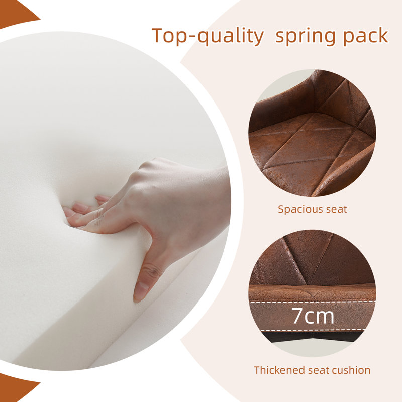 69cm High Suede Bar Stool Diamond Tufted Back with Metal Frame Counter Stool, Brown