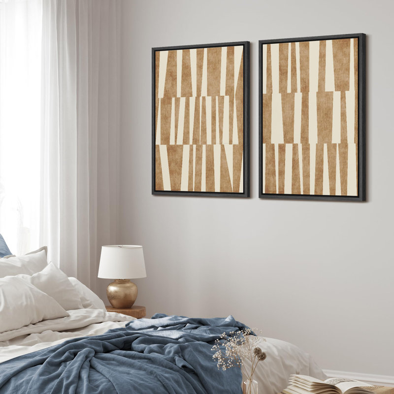 «Set Taupe Tones Modern Geometric Abstract», 2 pièces sur toile, Noir, H 36 po x l 24 po