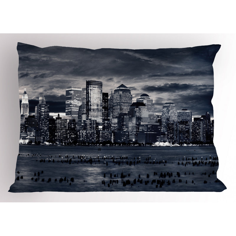 Charcoal Grey and Black New York Skyline Polyester Pillow Sham