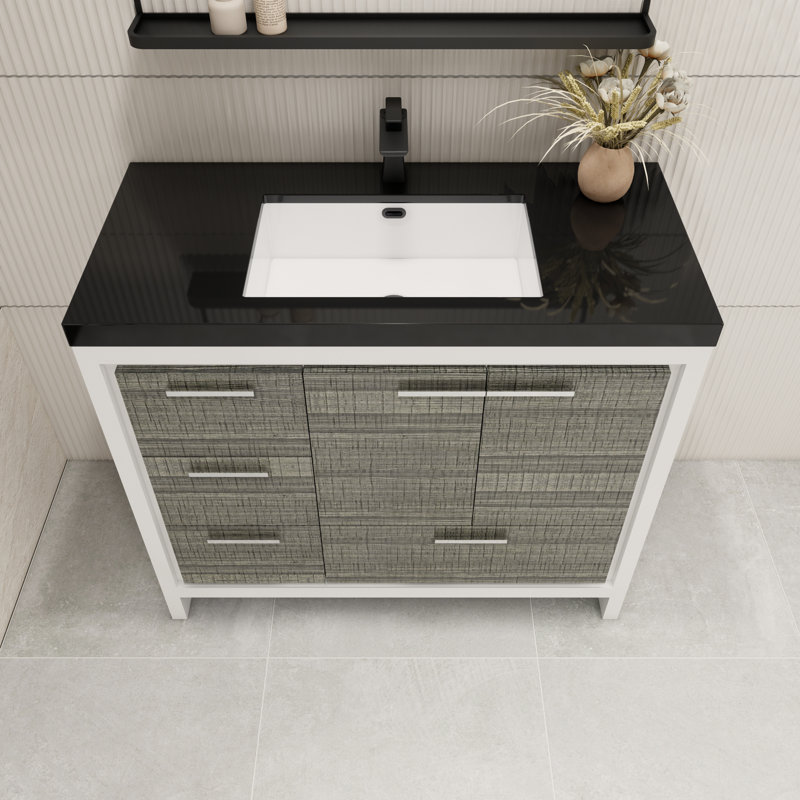 Ensemble de meuble-lavabo simple 42 po Eolia, Gris cendre très lustré