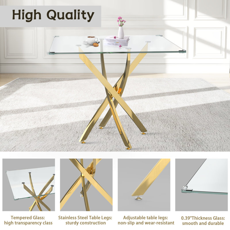 5 - Piece Pedestal Dining Set, Gold, Gold/Black