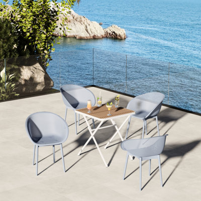 Ensemble de 2 chaises longues modernes bleues toutes saisons avec table carrée multifonctionnelle, facile à installer, confortable pour les patios extérieurs et la table kaki / blanche, durabilité, design, confort ergonomique,