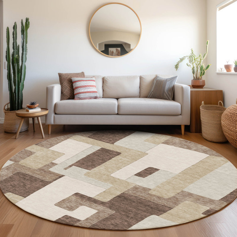 Premium Machine Washable Prisco Brown Rug, Round 8'